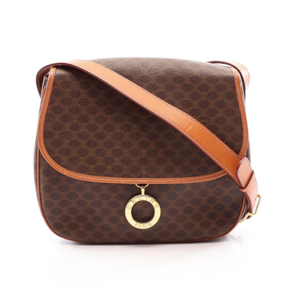 Celine Macadam Shoulder Bag, Handbag, Coated Canvas Leather, Women's, Brown